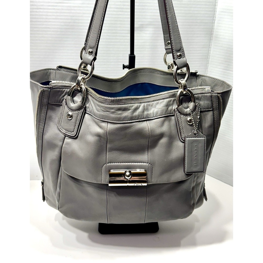Coach Gray Leather Hobo with Blue Interior and Silver Hardware